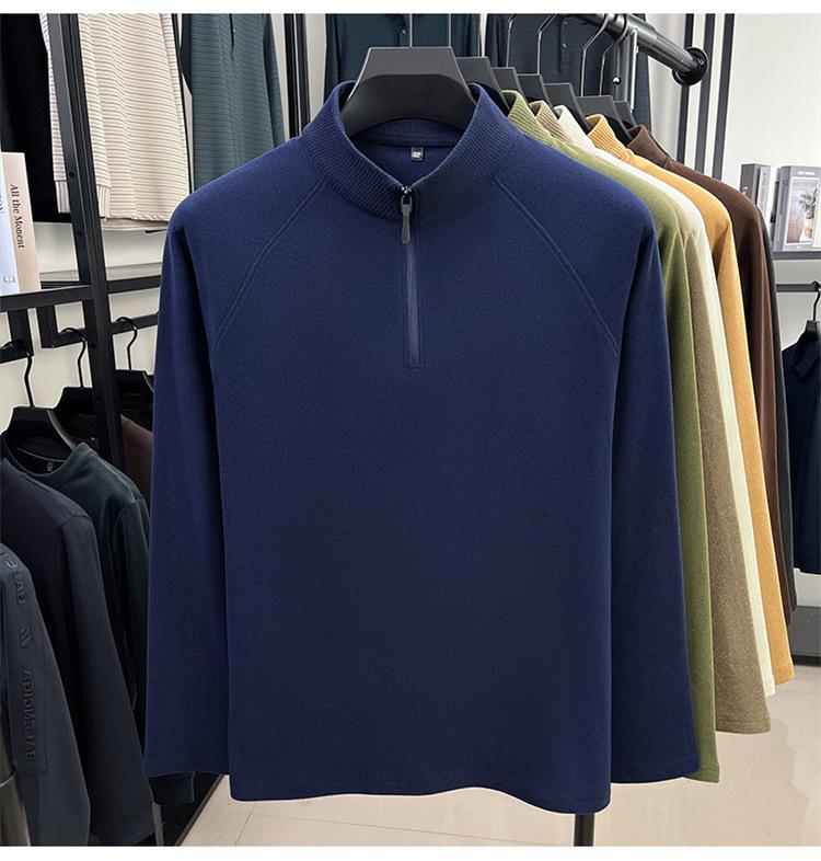 Męska dwustronna, kationowa, szczotkowana, ciepła koszulka z półgolfem i zamkiem błyskawicznym