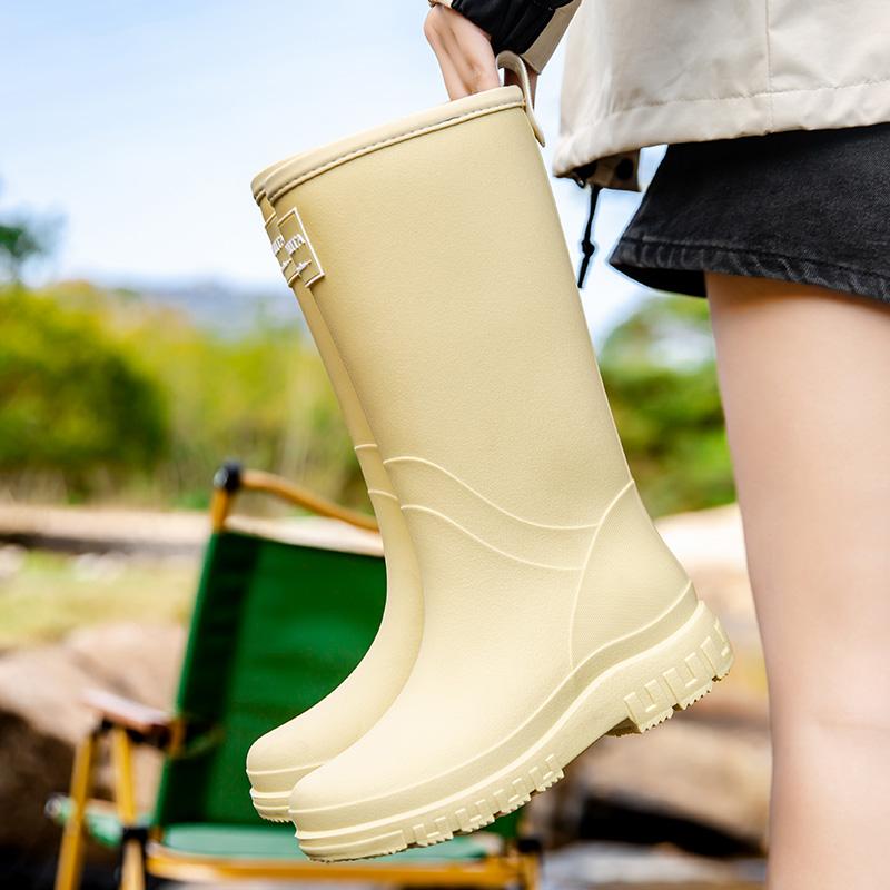 Women's Outdoor Long-cylinder Rain Shoes: Stylish Rain Boots For Outdoor Wear, Overshoes, Waterproof Rubber Shoes For Camping
