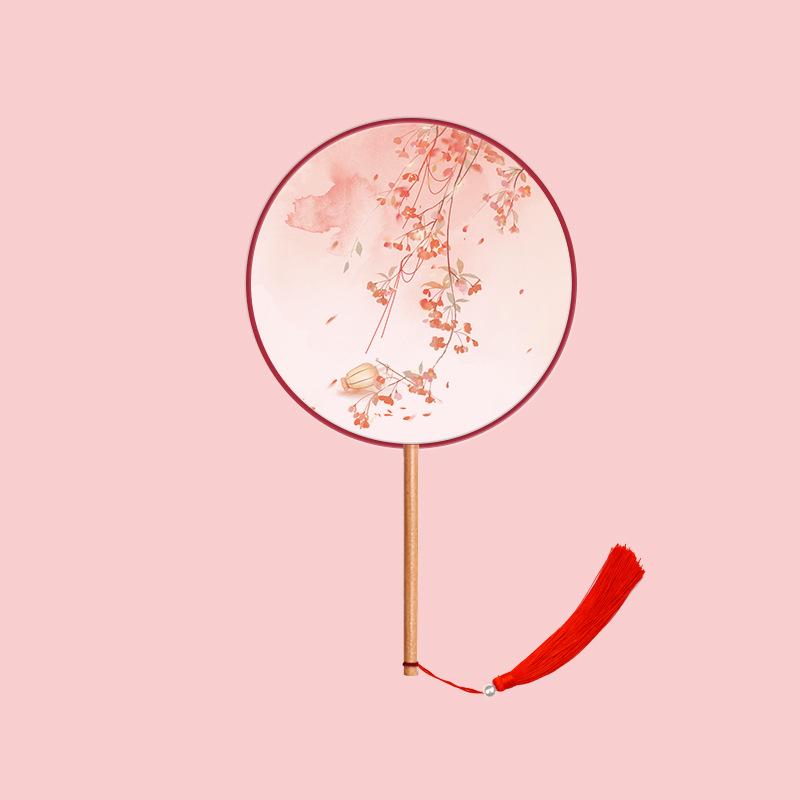 Translucent Embroidered Long-Handled Round Fan for Children's Hanfu and Cheongsam Costumes