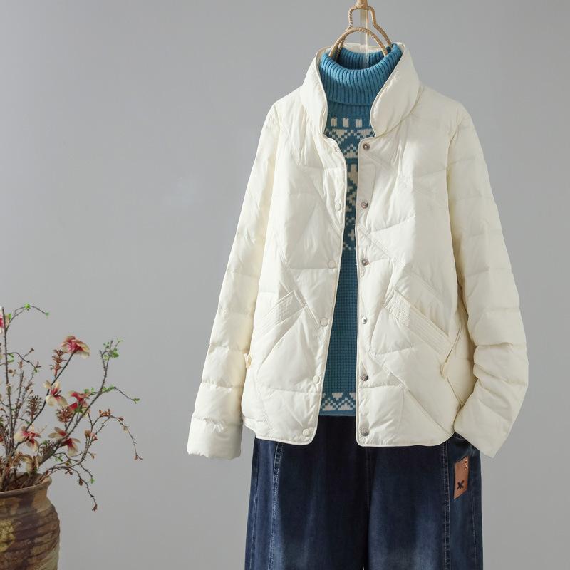 FASHION st-up collar light down jacket women's short new white duck down loose middle-aged mother clothing light foreign jacket