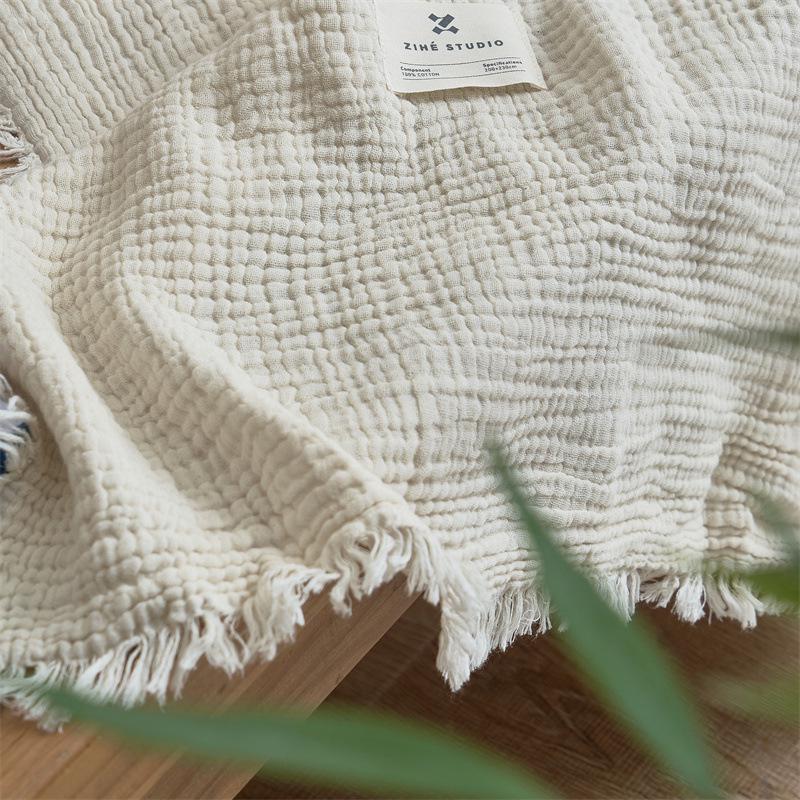 Coperta a Tasselli in Garza a Quattro Strati 100% Cotone Classe A per Divano e Ufficio - Copertura in Cotone per Tutte le Stagioni