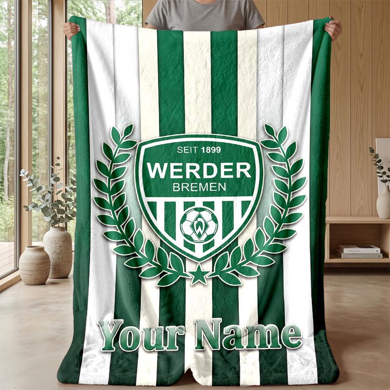 Coperta in Flanella Personalizzata con Nome Testo FC Werder Bremen Logo Calcio Coperta Plaid in Pile Personalizzata Regalo Speciale per Divano Camera da Letto Casa
