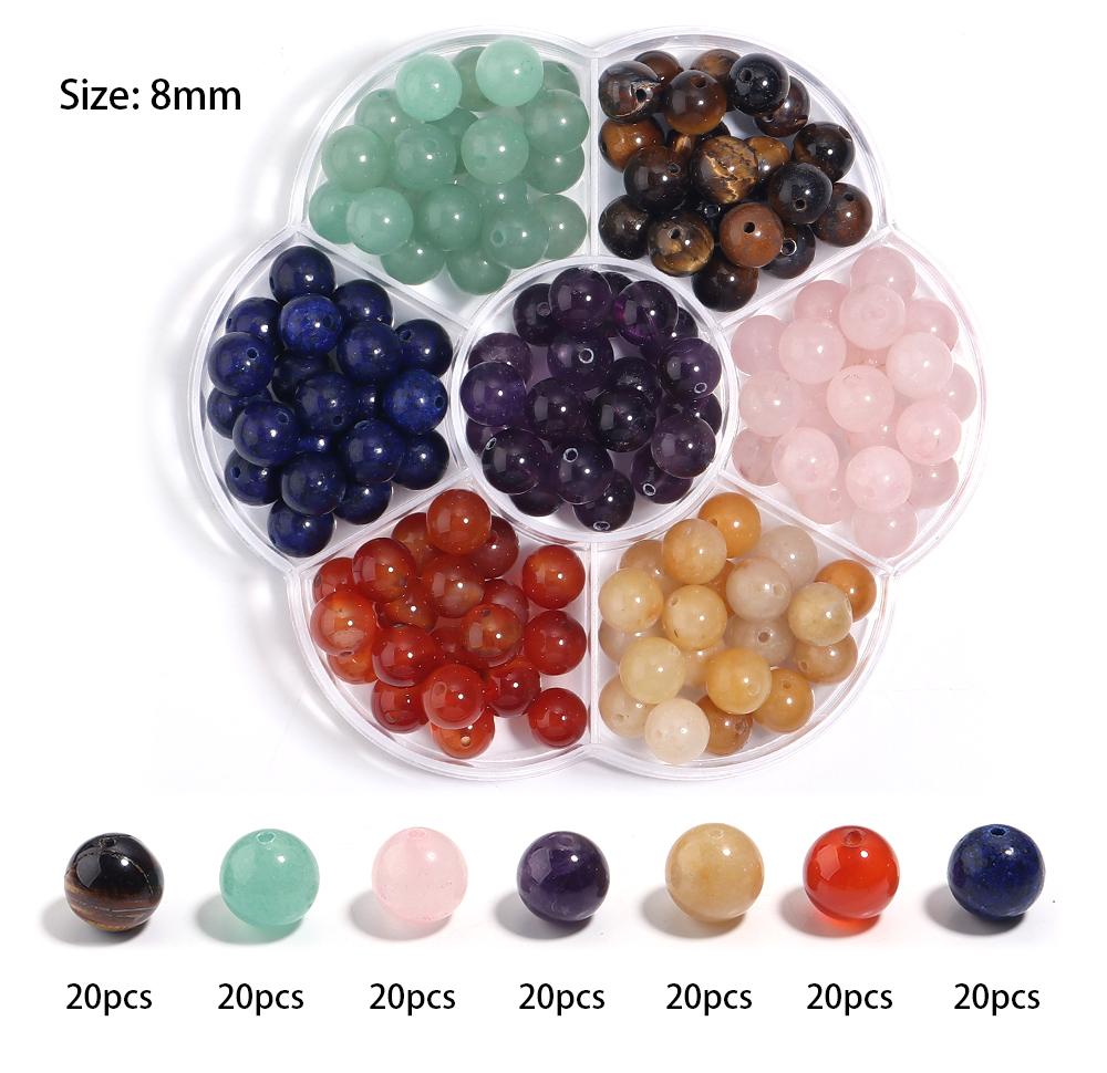 1 Box 4 6 8 10mm 7 Chakras Natural Stone Beads Box For Jewelry Making Kits Round Tiger Eye Amazonite Agates  Spacer Loose Stone