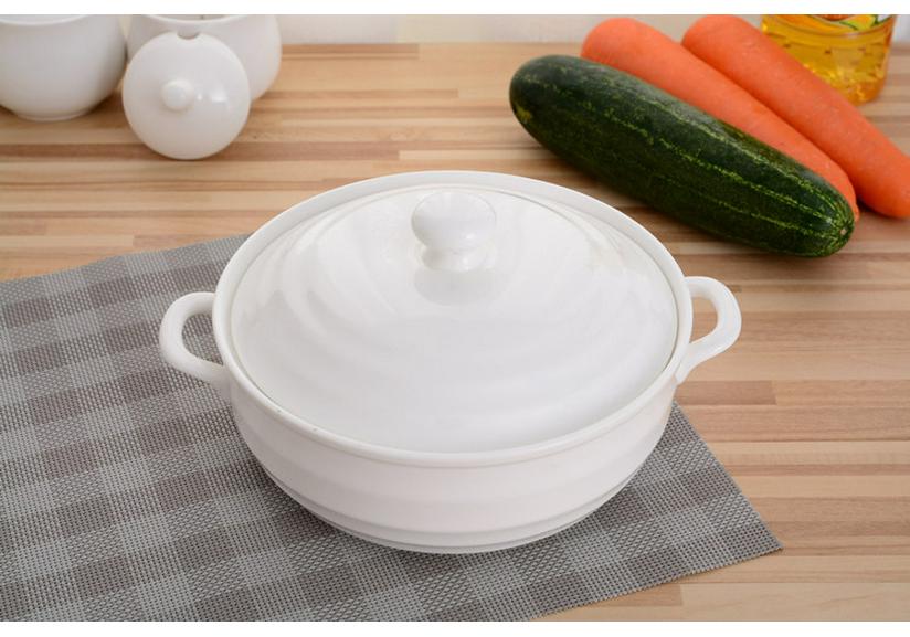 Embossed Ceramic Soup Pot with Lid, Bone China, 8-Inch Large Bowl for Home/Hotel Gift.