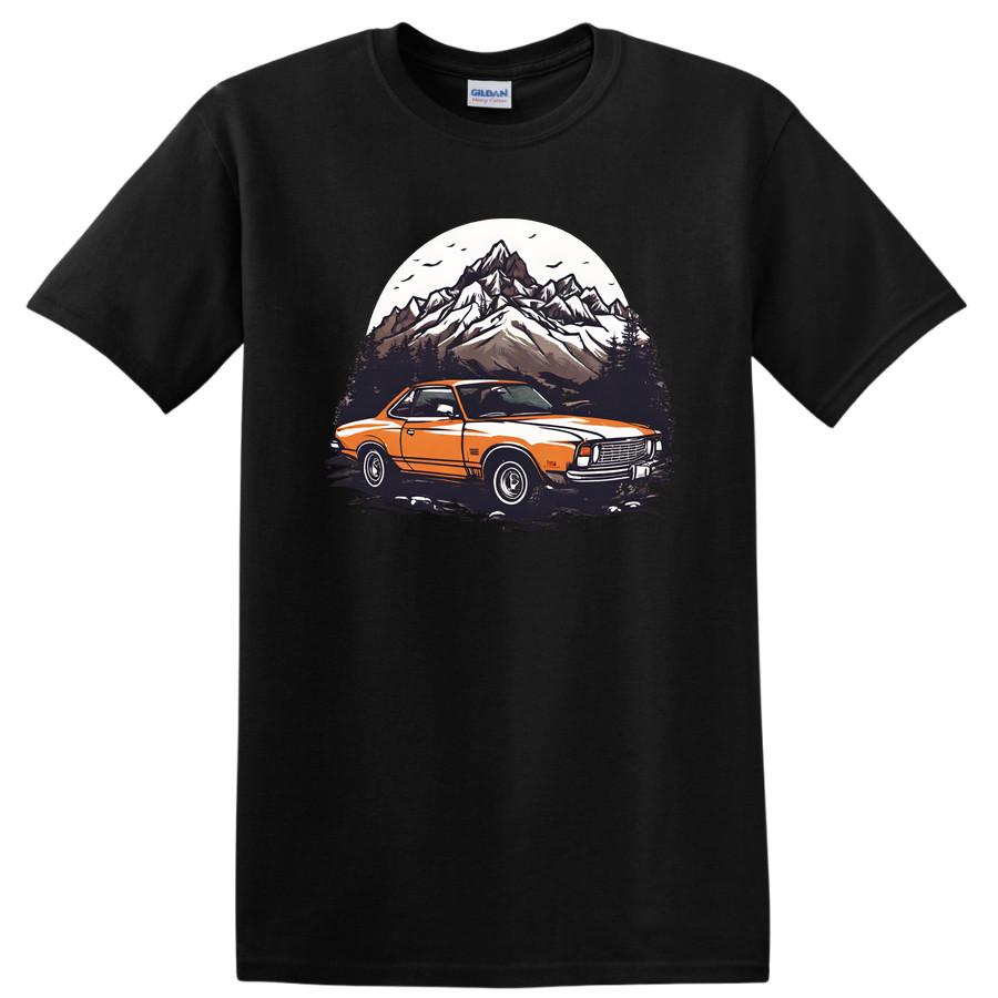 Classic Orange Car Mountain Adventure T Shirt Vintage Retro Driving Tee 3XL