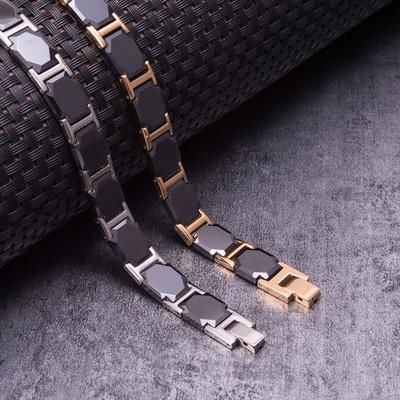 Ikuinen Black Cross Bracelet Men Stainless Steel Chain Ceramic Bracelet Male Germanium Wrist Band Men Jewelry