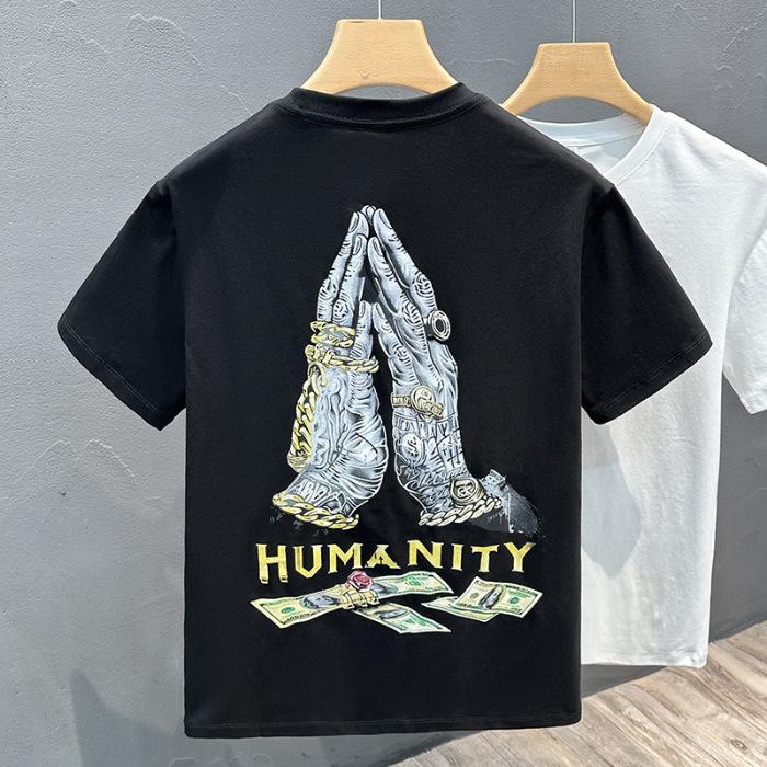 

Новая летняя мужская хлопковая футболка с принтом, тонкая, с коротким рукавом, мужская футболка, топ 5XL чёрный