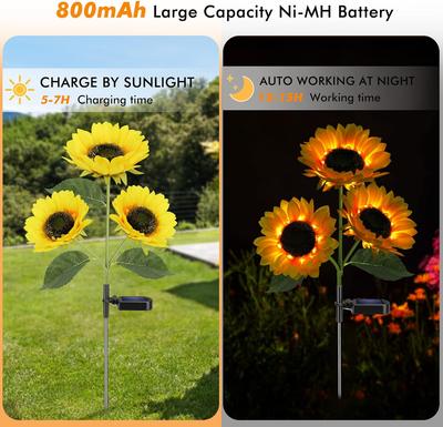Solar Sunflower Lights, Waterproof Outdoor Garden Stake Lights for Yard, Pathway, Patio (2 Pack)