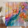 Vibrant Floral Watercolor Shower Curtain, Golden Accents, Pink Orange Purple Flowers, Soft Pastel Background,  12 Hooks