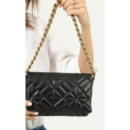 Schwarze gesteppte Umhängetasche für Damen mit Kette