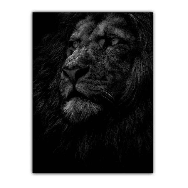 Nova pintura em tela de arte moderna nórdica animal pôster de leão preto e branco pintura de parede de escritório sala de estar decoração de casa mural sem moldura