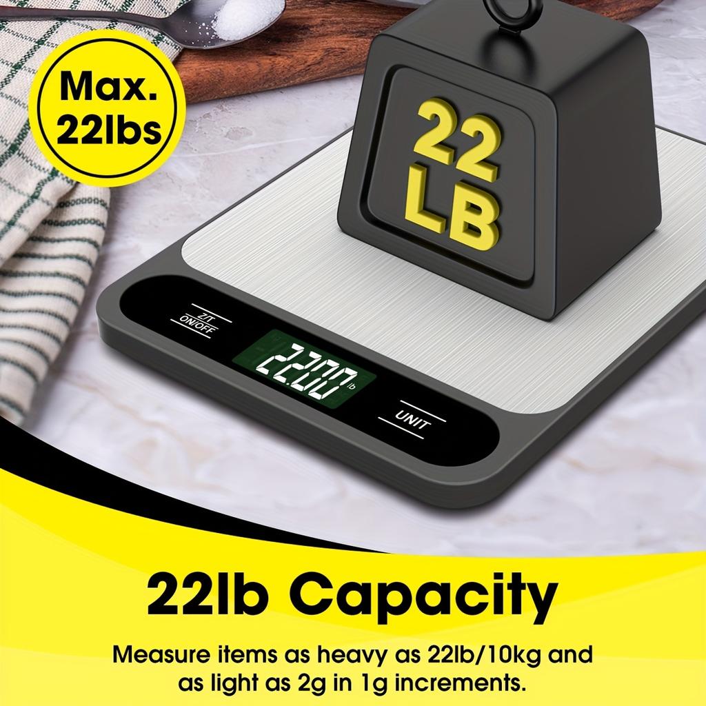 1pc, Food Scale Black, 22lb/10kg Digital Kitchen Scale Grams And Oz For Baking Cooking And Weight Loss, 1g/0.04oz Precise Graduation