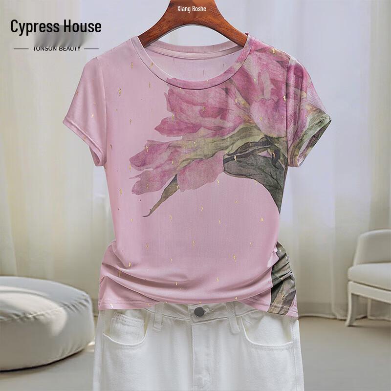 Silkbay Women s Floral Print Short Sleeve T-Shirt S
