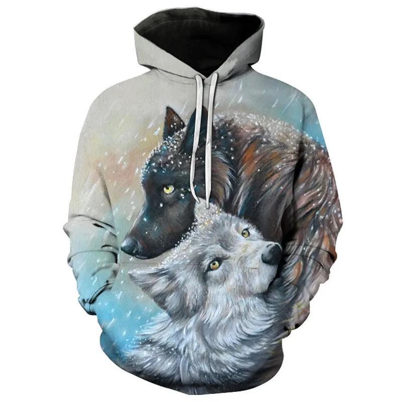 Zwei Schneewolf 3D-gedruckter Hoodie Harajuku Streetwear Hoodies Lässige Cartoon-Jacke Tier Beliebte personalisierte Sportbekleidung S-6XL