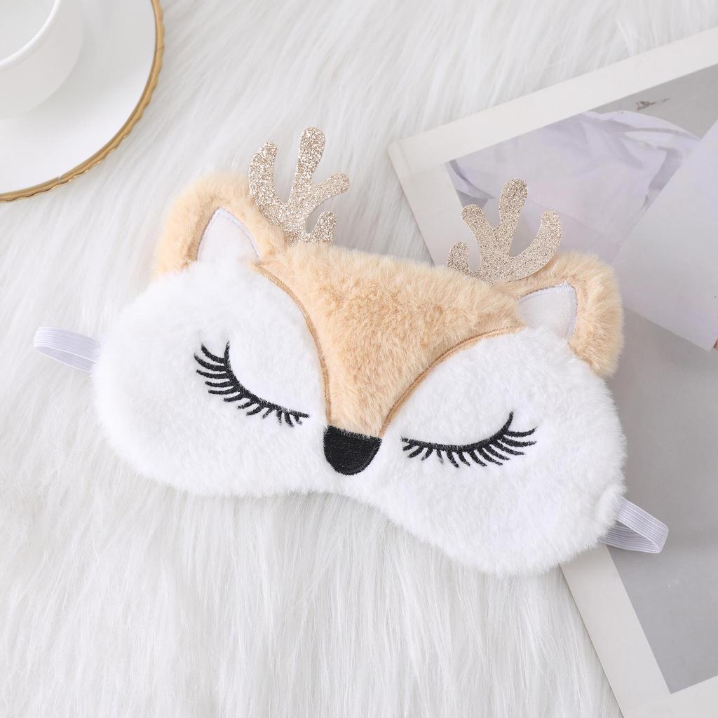 Unicorn Ears Plush Eye Mask with Embroidered Rabbit Design for Sleep Shading