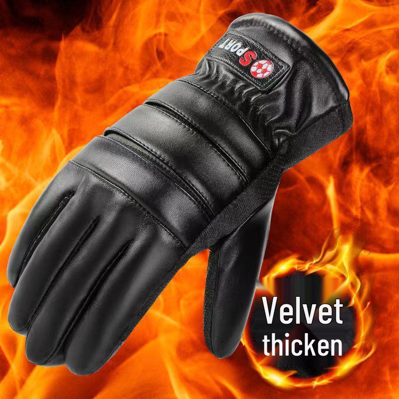Men's Winter Touchscreen Leather Gloves - Fleece Lined, Thick, Warm, Windproof, Non-Slip for Outdoor Cycling