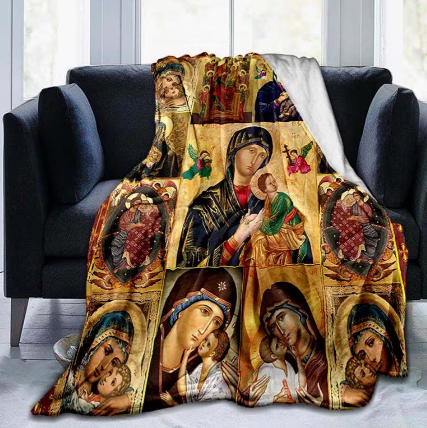 Soft Flannel Virgin Mary Blanket Warm and Lightweight Throw for Sofa Bed Travel Camping Livingroom Office Couch Chair and Bed