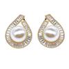 Huitan Temperament Waterdrop Shaped Imitation Pearl Stud Earrings for Women Elegant Cubic Zirconia Earrings New Trendy