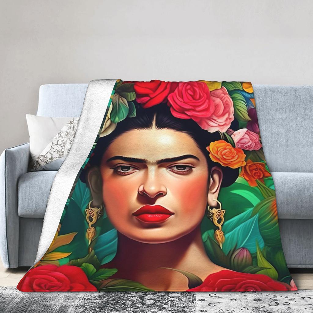 México Artista F-Frida K-Kahlo Mantas de Franela Manta Decorativa Impresionante para Sofá Ropa de Cama Sala de Estar 150*125cm Felpa Colcha Fina,