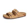 Leather Slippers Women's Summer New Flat-bottomed Outer Wear Buckle One-word Drag Casual Versatile Sandals Fashion Half Drag