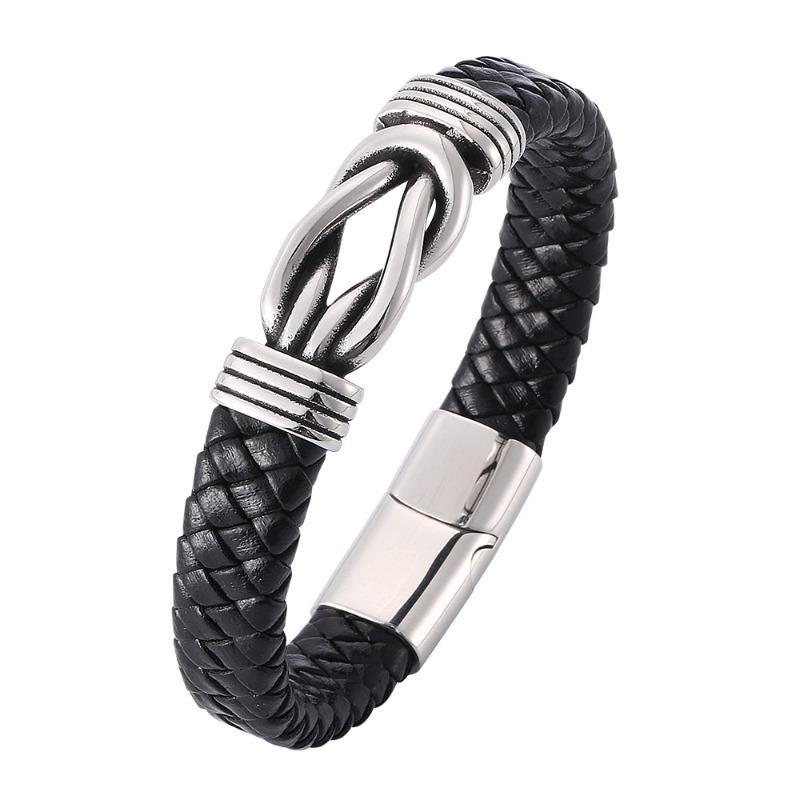 Meier Hot-selling european and american leather bracelet - men's handmade braided rope magnetic clasp genuine leather bangle