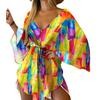 Summer Women's Sexy V-Neck Irregular Bat Sleeve Tie Dress