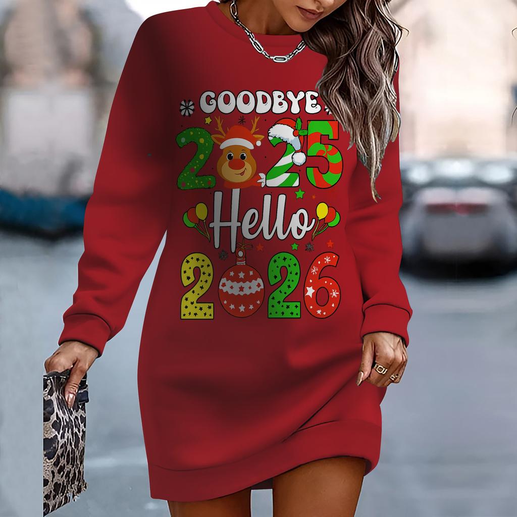 Ladies' Elegant, Fashionable, Trendy and Casual Hoodie,New Year Element Printed Three-dimensional Cut Women's Long Red Hoodie