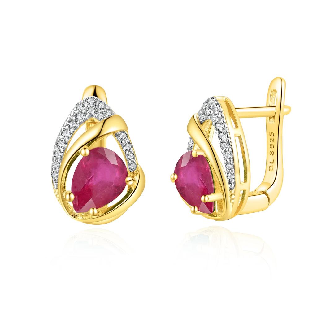 Light Luxury Natural Pear 6*8mm Filled Ruby Ring Earrings 925 Sterling Silver Jewelry Set for Women's Birthday and Banquet Gifts