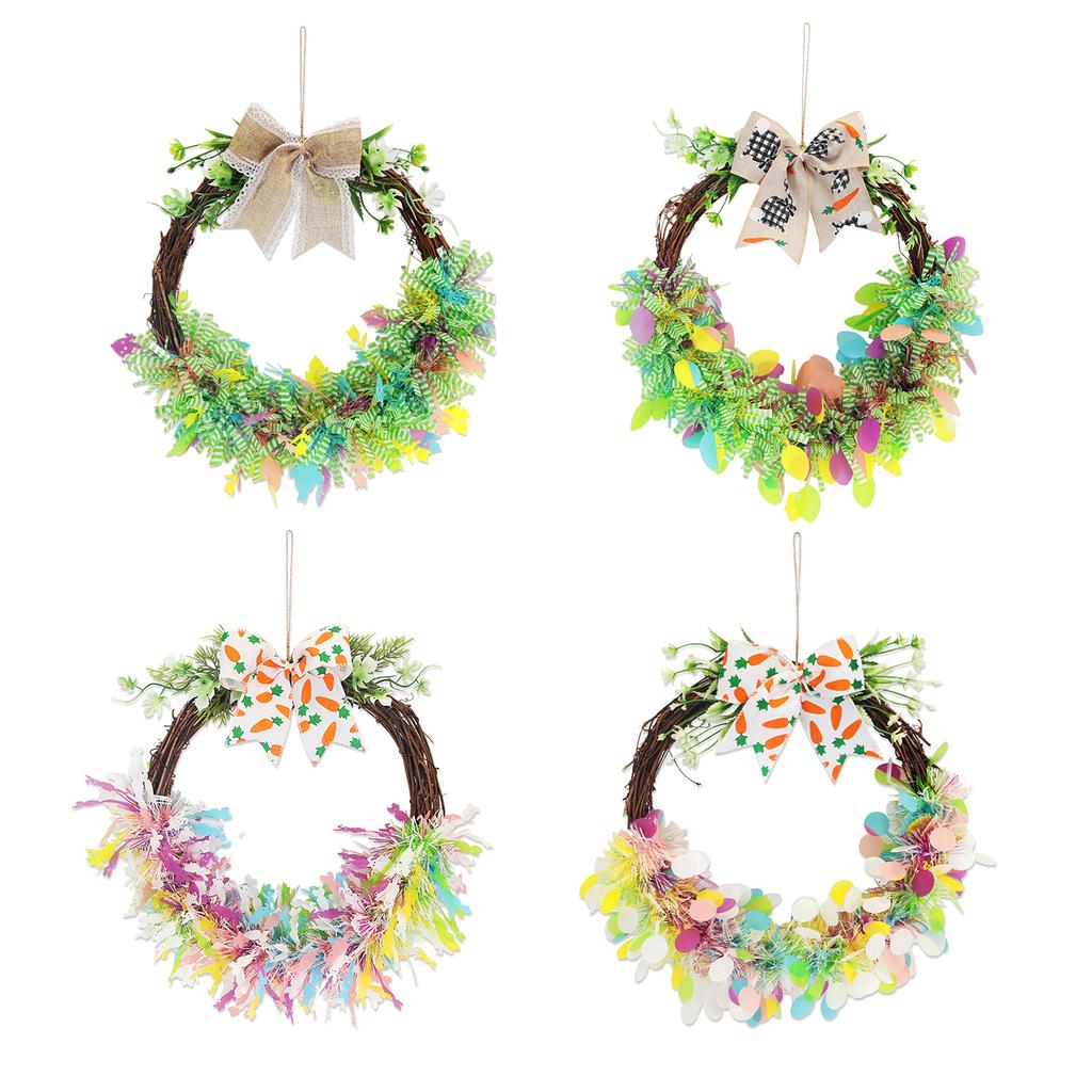 Vibranted Easter Door Hanging Wreath Featuring Colorful Strips Bow Ties Elements for Festive Decoration