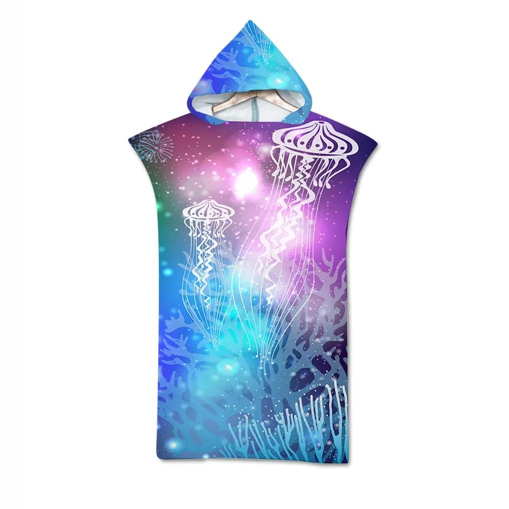 Jelly Fish Bath Beach Towel with Hood Microfiber Soft Hooded Robe Towel Poncho for Swimming Beach Surf Woman Bathrobe Beachwear
