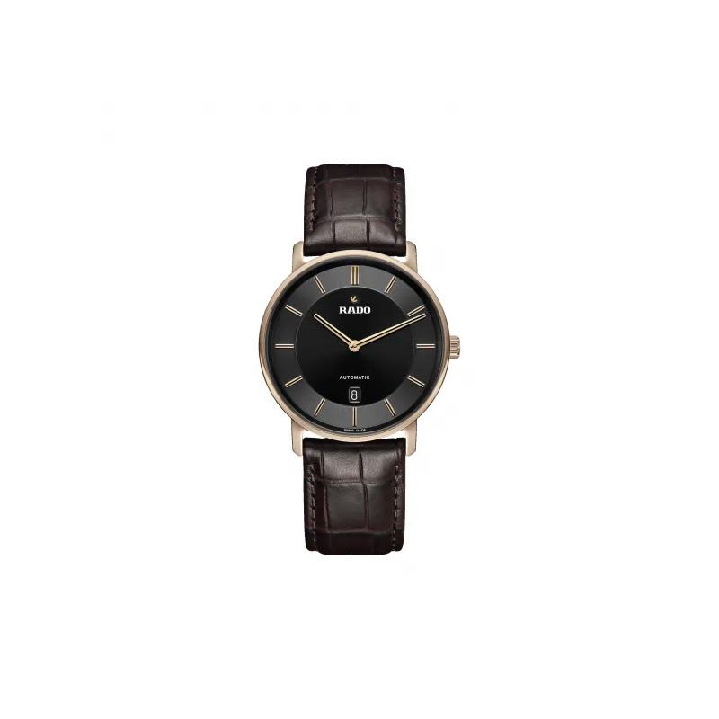 RADO Radar DiaMaster Thinline Automatic Series Automatic Mechanical Movement 50 Swiss Watch 41mm Black Dial Ceramic Case Leather Strap R14068176