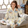 High-value Floral Pajamas Women's Spring and Autumn Imitation Cotton Long-sleeved Cardigan Medium Mother Large-size Loungewear Set