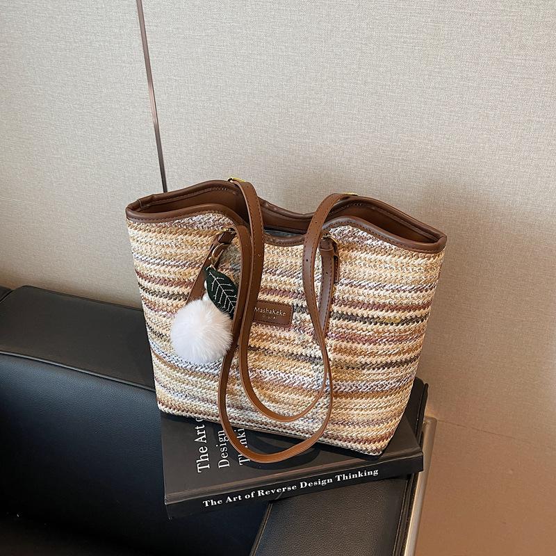

Premium Rainbow Braided Bag Women s New Summer Shoulder Bag Large Capacity Commuter Straw Tote Bag