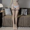 Aurora Oily Lace Butterfly Long Tube Suspenders Integrated Socks Oily Ultra-Thin Sexy Open Black Stockings