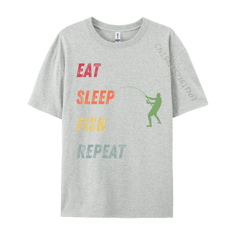 Eat Sleep Fish Repeat TShirt Printed Tops Tees For Men 100 Cotton Fall Fishing Printing Tops Shirt Prevalent