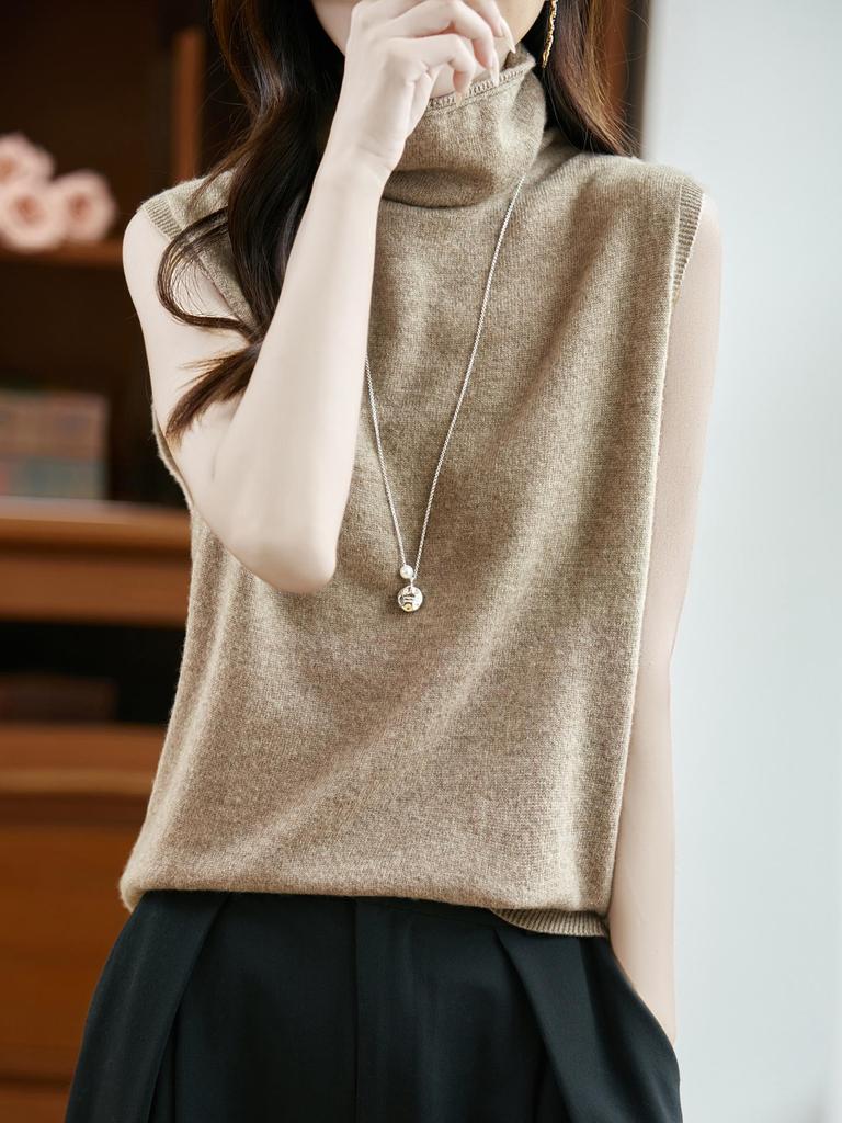 Women's Retro High Neck Woolen Sweater Vest - Sleeveless, Soft, Skin-Friendly, Loose Fit