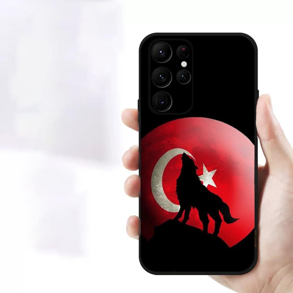 Turk Wolf Turkey Flag Phone Case For Samsung S23,23,22,30,21,10,9,Note20 Ultra,Lite,Ultra,5G,Plus,FE,Black Soft Case