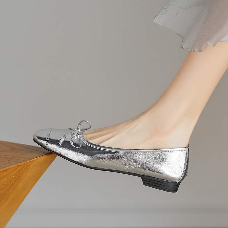 Krazing Pot Suede Fashion Spring Size 42 41 Low Heels Women Round Toe Shoes Ballet Dance Butterfly-knot Shallow Pumps