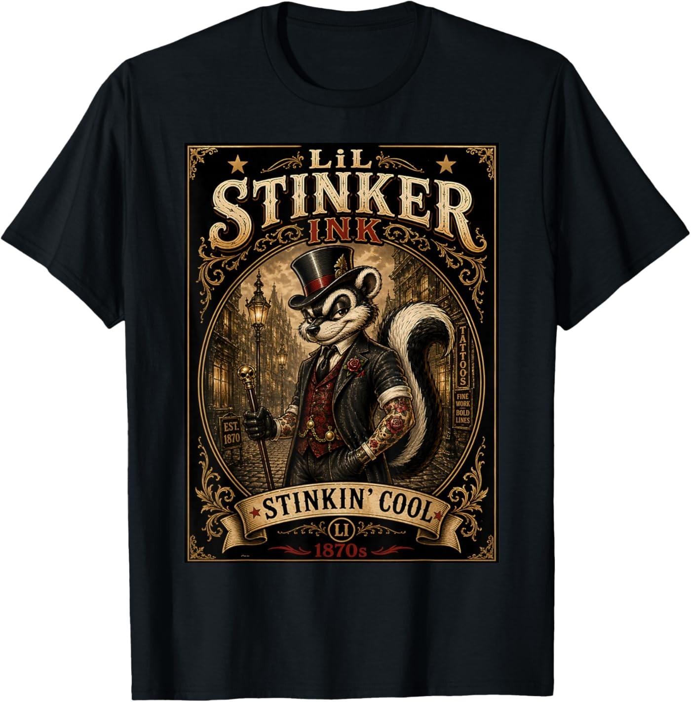 Lil Stinker Ink Vintage Tattoo Skunk Design 1870s Style T-Shirt S разноцветный