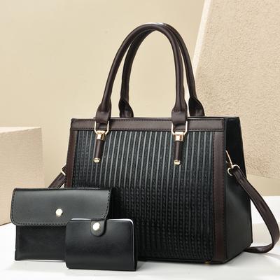 New High Appearance Horizontal Stripe Bag Three-piece Set of Advanced Sense Splicing Multi-layer Large Capacity Single Shoulder Bag