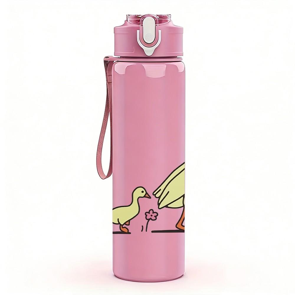 1PC Mother Goose With Baby Goslings Print 750ml Color Plastic Sports Water Bottle Leakproof Flip Straw Lid Suitable for Sports Office Home Use