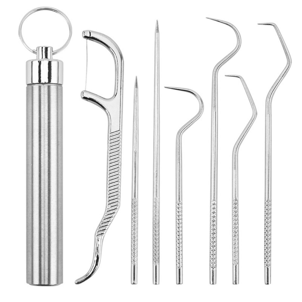 Oral Cleaning Tool Tooth Flosser Seal Storage Box Stainless Steel Toothpick Set Keychain Holder Toothpick Pocket Set Tooth Pick