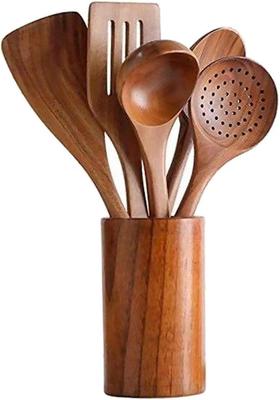 Deseable herramienta de cocina hecha de acacia natural sin pegamento extraída del bloque de arroz, caja para cocinar sopa incluida, juego de herramientas, juego de 5 piezas, madera, madera, cuchara,