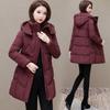 Down cotton-padded clothes for women's winter long slim-fitting cotton-padded clothes, warm hooded and cold-proof cotton-padded jacket.