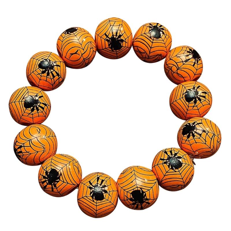 

Halloween Wooden Beading Bracelet Horror Party Bangle for Women Girls Fashion Pumpkin Spiderweb Beads Wrist Jewelry