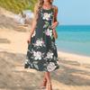 Fashionable Women's Summer Dress with Gradient Print, Elegant Casual Wear, Beach Vacation Sun Skirt with Pocket