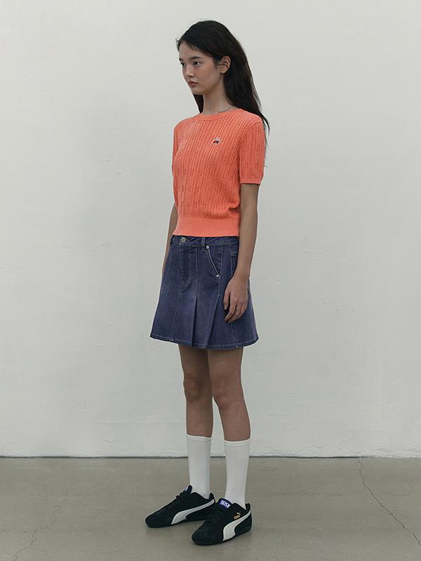 KIRSH Small Cherry Cable Crop Short Sleeve Knit [Orange]