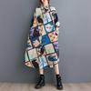 New Loose Large Size Oceanic Printing Mid-length Literary Retro Dresses