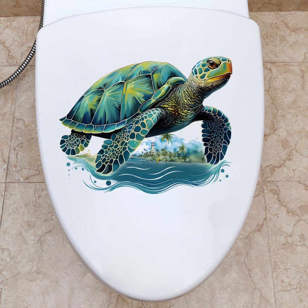 30x25cm Toilet Lid Decals Self Adhesive Sea Turtle Toilet Stickers Cartoon Multifunctional Waterproof Backdrop Decor Removable