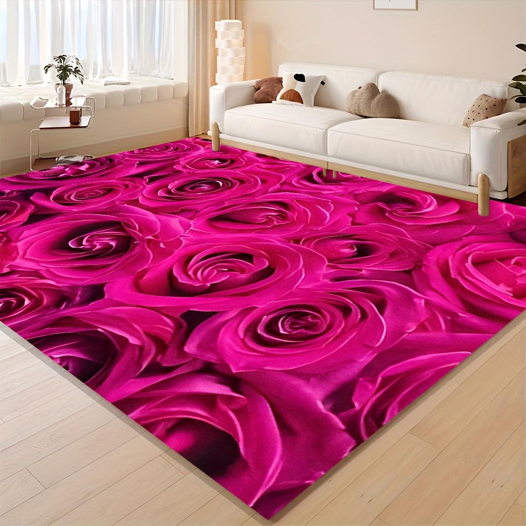 1pc Ins‑Style Rose Pattern Area Rug, Washable, Non‑Slip, Soft Comfortable And Durable, Easy To Clean, Versatile Home Indoor